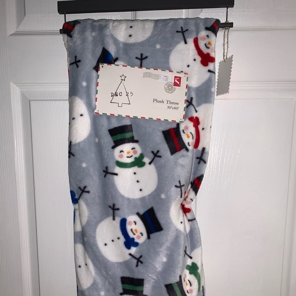 Blue-Grey Snowman Christmas Throw Blanket